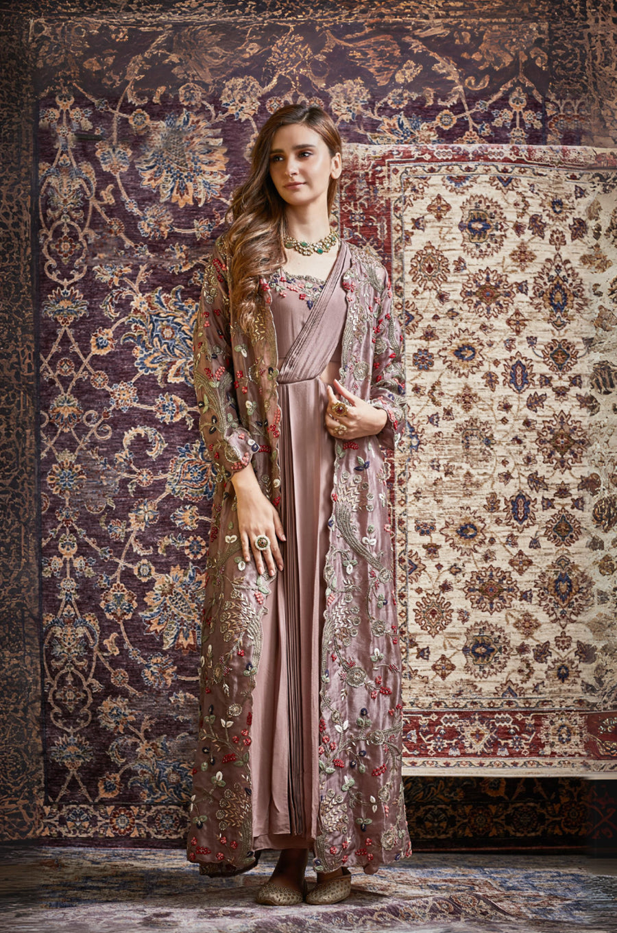 LONG JACKET WITH DRAPE SAREE GOWN - Main Image