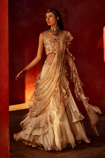 Ruffle Drape With Lehenga