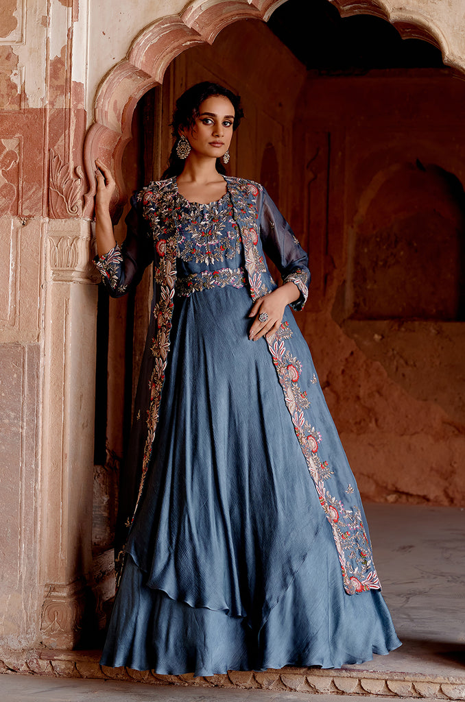 anarkali dress with long jacket LONG JACKET WITH ANARKALI – Khushboobagri