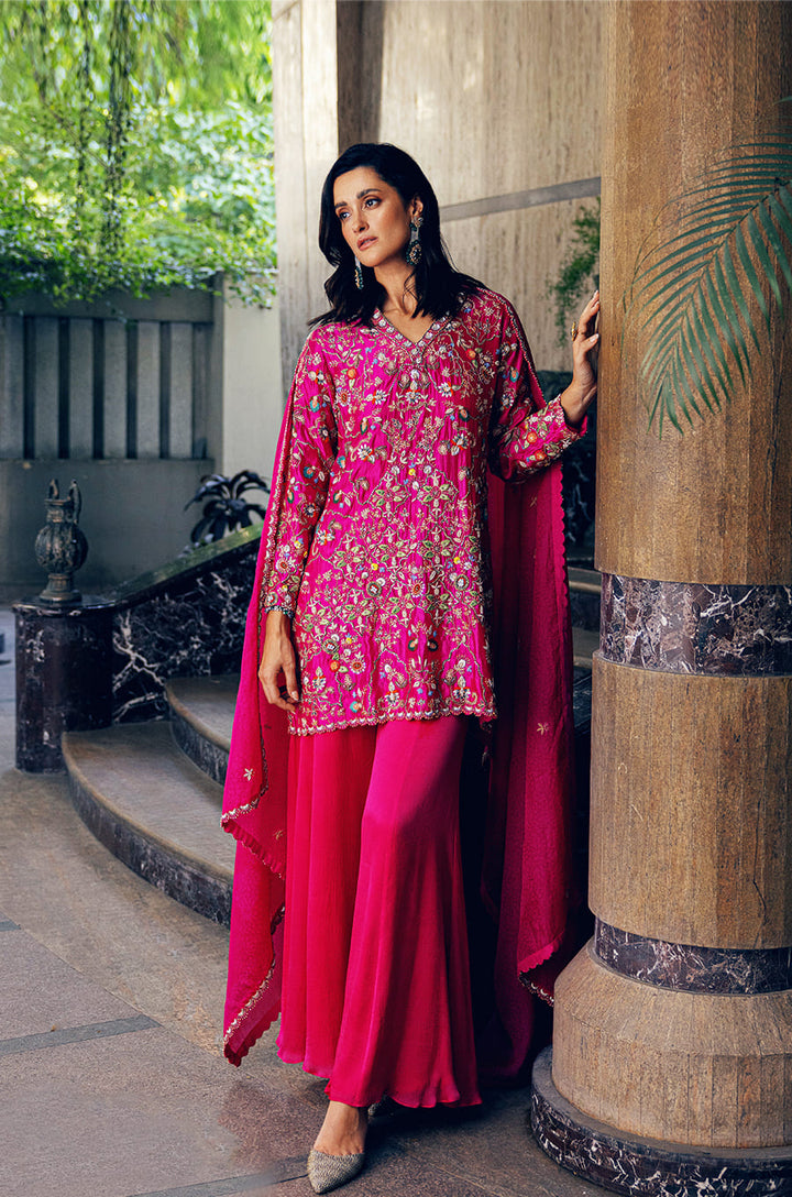 HEAVILY EMBROIDERED KURTA WITH FLARED PANT AND DUPATTA