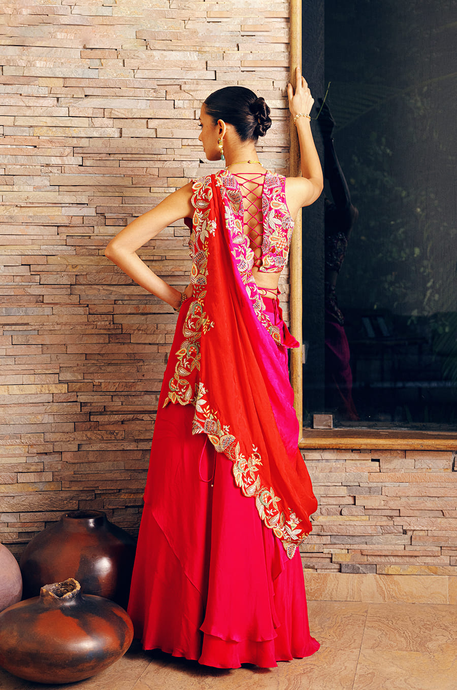 SIGNATURE CROSS DRAPE LEHENGA SET